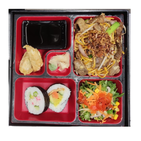 Beef Wok-Fried Noodle Bento Box